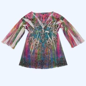 Y2K whimsical fairycore Colorful Floral Tunic Top, size XL